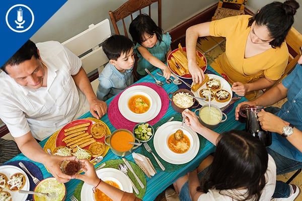 A family sitting down for dinner